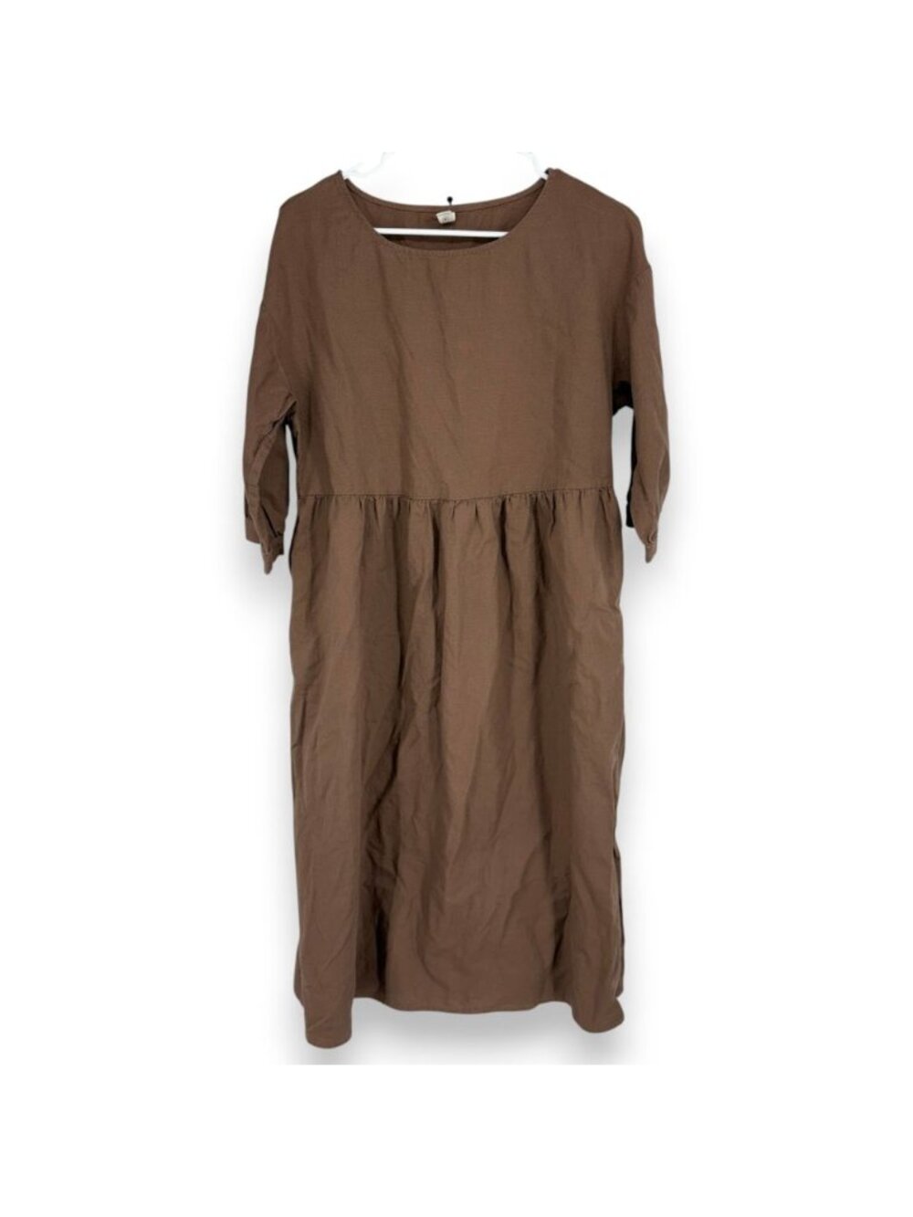 Grae Cove Women L Midi Dress Linen Blend Brown Lagenlook Cottagecore Breathable